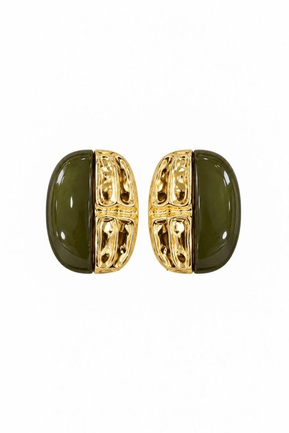 Vesper Gold Detailed Steel Earrings - Khaki Green