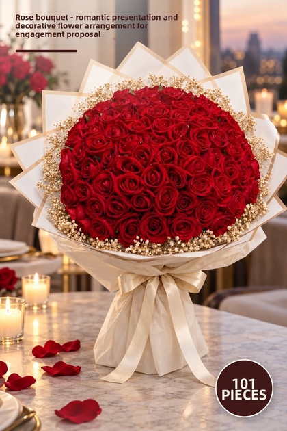 101 Pieces Rose Bouquet – Romantic Presentation and Decorative Floral Arrangement for Proposal Flowers, Rose Bouquet Proposal Flowers