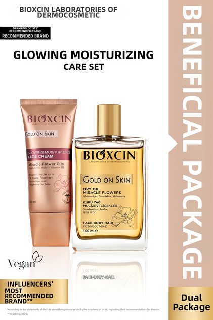 Gold on Skin Radiant Face Cream 50 ml + Dry Oil 100 ml Set - Moisturizes, Gives Radiance