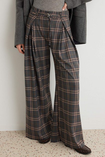 Anthracite Plaid Wide-Leg Pants TWOAW27PL00073