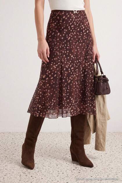 Brown Bambi Patterned Midi Tulle Knitted Skirt Twoaw27Et00177