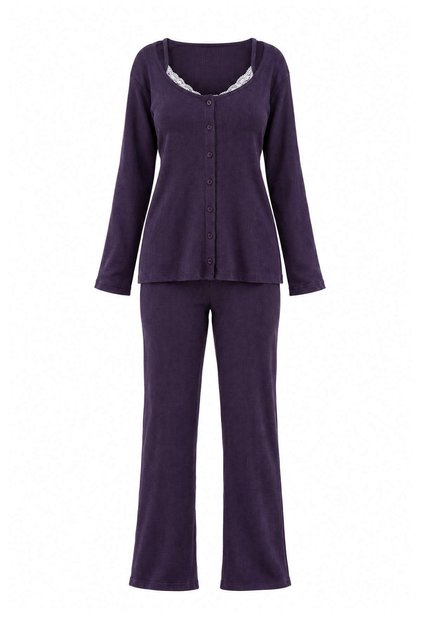 Purple 100% Cotton Floral Lace Detailed Pointel Knitted Pajamas Set Thmss26Pt00042
