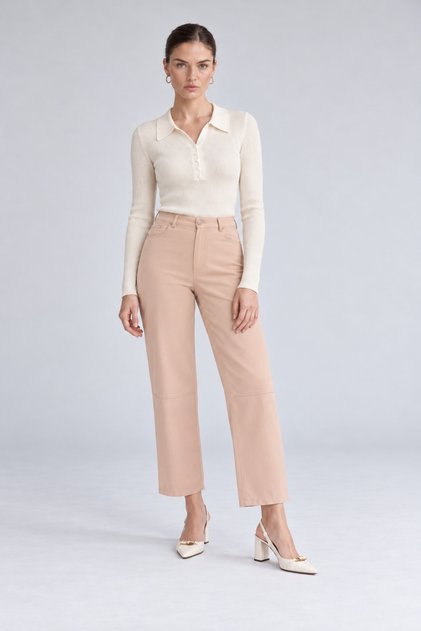 Salmon Spliced ​​Designed Straight Leg Trousers