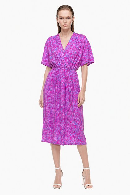 Floral Pattern A-Line Double-Breasted Neck Midi Woven Dress