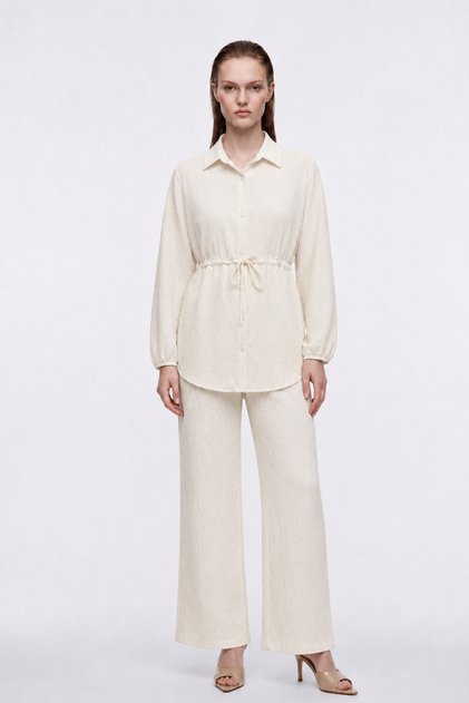 Crinkle Shirt Pants Woven Top and Bottom Set