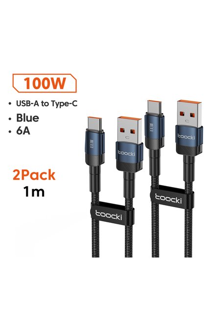 1m Blue 2Pcs 6A USB To Type C Cable for Huawei Xiaomi PD 100W Fast Charging Charger US