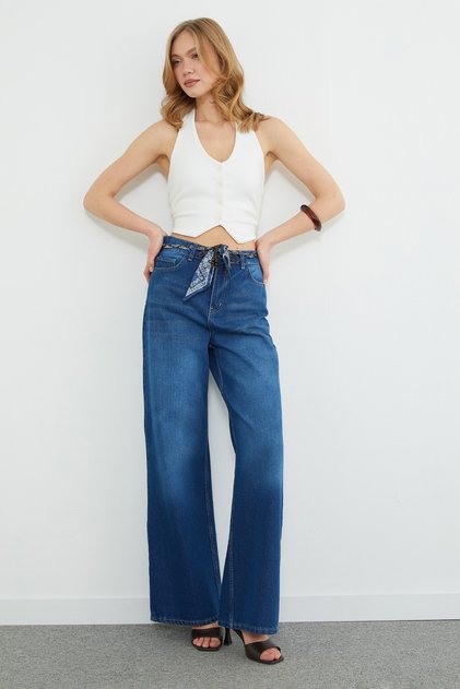 High Waist Jean with Belt Detail