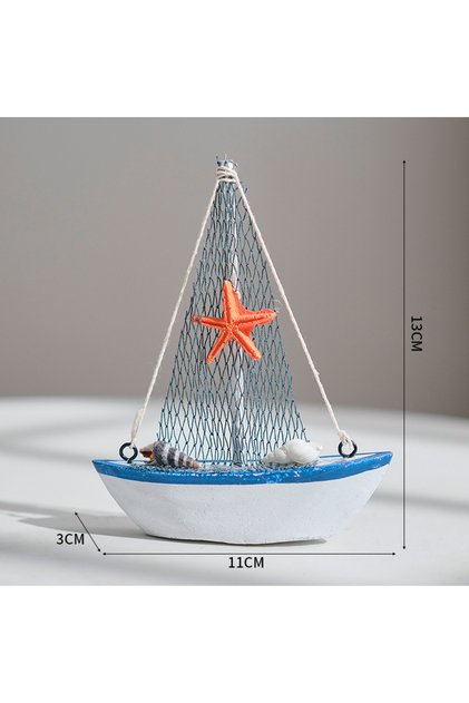starfish 1pc Mini Mediterranean Style Marine Nautical Wooden Blue Sailing Boat Ship Wood Crafts Orna