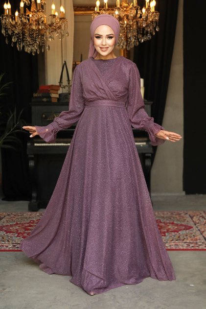 Dark Lilac Hijab Evening Dress 22202Klila