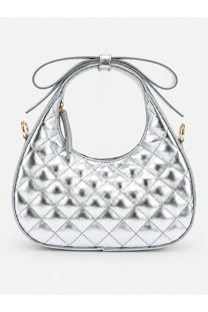 Women's Silver Parla Model Bow Strap Detailed Hand & Shoulder Bag