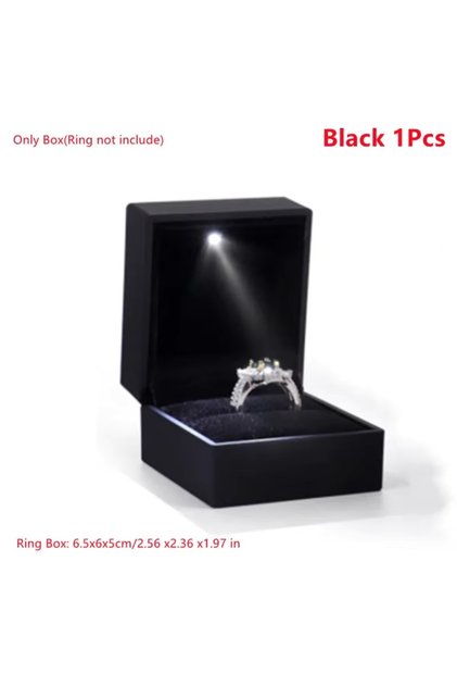 As show Black Ring Box Jewelry Box Square Wedding Ring Case Pendant Box Gift Box With LED Light Vale