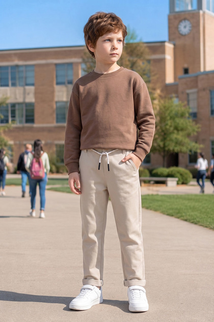 Double Legged Boys' Trousers with Tie Waist