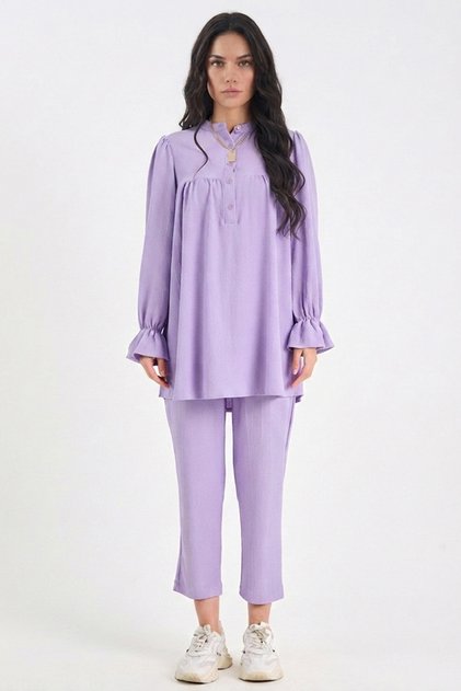 Fullamodest Half Buttoned Wrinkled Fabric 2-Piece Set
