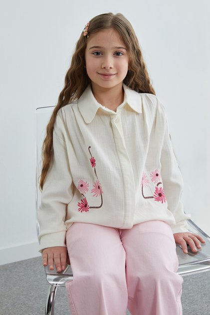 Floral Embroidered Muslin Fabric Girls' Shirt