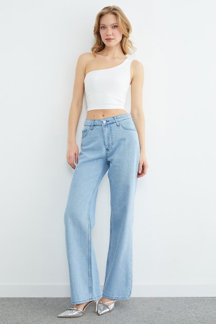 Stone Embellished Palazzo Jeans