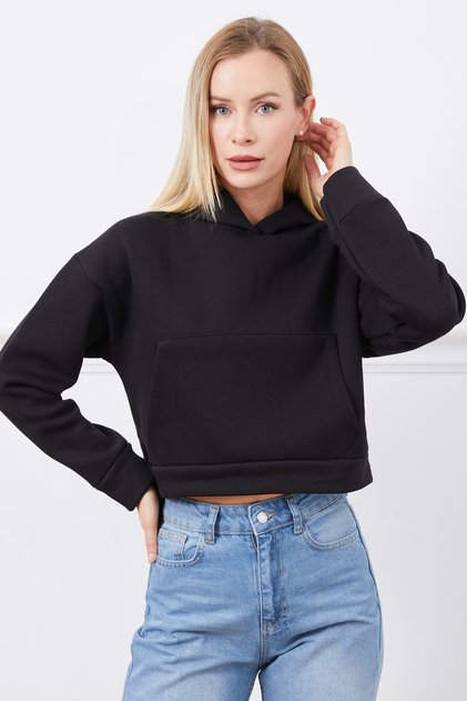 3 Thread Hooded Crop Sweatshirt