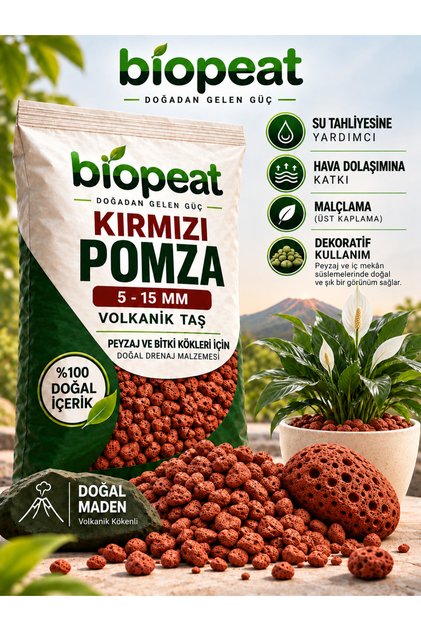 7 Litre Kırmızı Pomza 5-15 mm Volkanik Taş – Saksı, Peyzaj ve Bitki Kökleri İçin Doğal Drenaj Malzemesi