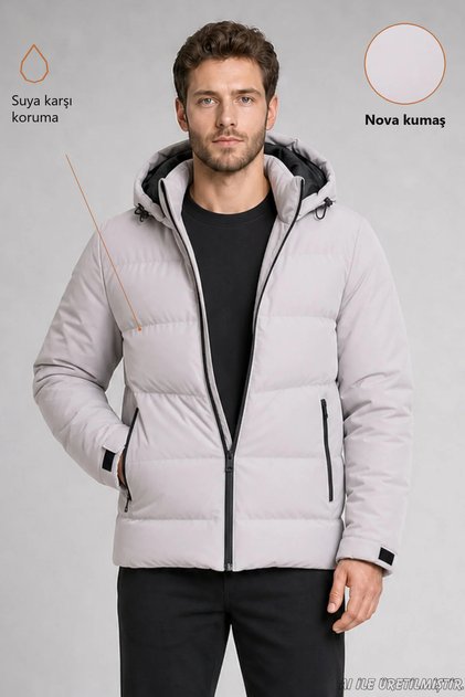 Men's Stone Waterproof Jacket Nova Fabric Removable Hooded Zipper Detail