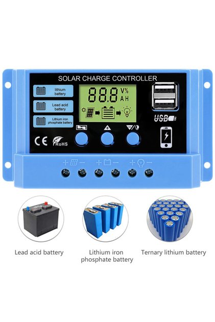 New20A Solar Controller 12V/24V 30A 20A 10A Solar Regulator PWM Battery Charger LCD Display Dual USB