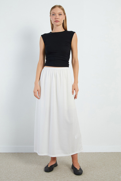 Elastic Waist Maxi Length Lined Skirt