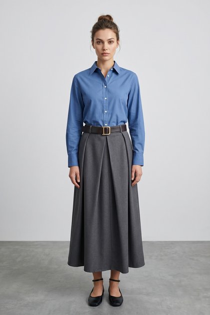 Belted Pleated Maxi Skirt
