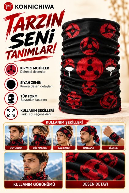 Naruto İtachi̇ Printed Bandana Anime Face Mask and Neck Gaiter and Daily and Motorcycle Use Uv Protection Multi-Purpose Neck Gaiter