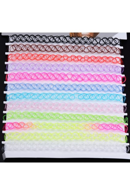JCNK3003-Colorful Choker Tattoo Necklace for Girls Gothic Chokers Necklaces for Women Elastic Hollow