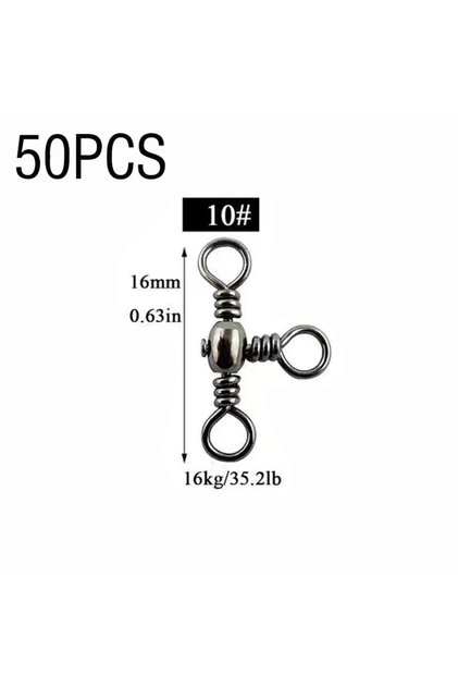 size 10 50PCS/Bag Black Nickel Plating Three-Prong Connector T-Swivel Sub-Line Splitter Outdoor Fis