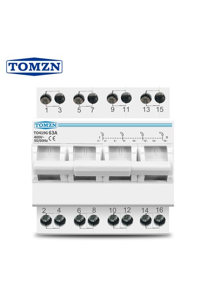 قاطع دائرة كهربائية يدوي ثلاثي الأطوار 4P 63A من TOMZN MTS مع مفتاح عزل مزدوج الطاقة ومانع تداخل