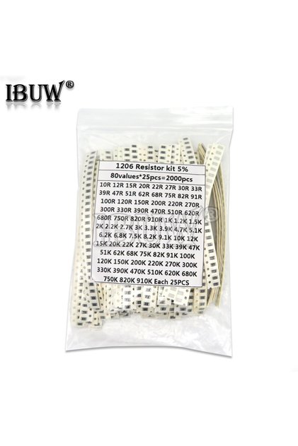 2000PCS 10 ohm-910K ohm 1206 SMD Resistor Kit Assorted set 5% 80values*25PCS SMD Resistors 10K 470/1