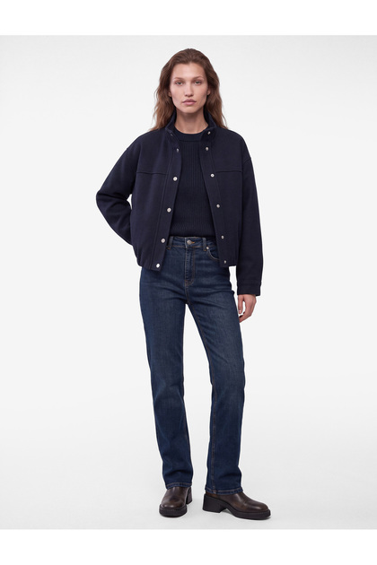 Long Sleeve Double Pocket Stand Collar Cashmere Bomber Jacket
