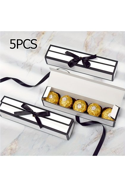 19x3.8x4cm 5PCS White 5PCS Rectangular Bow Valentine's Day Chocolate Gift Box, Hepburn Style, Korean