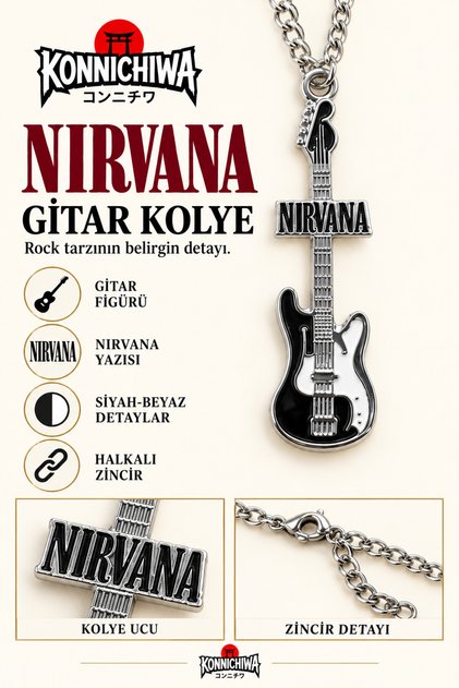 Nirvana Necklace – Smiley Logo Pena Guitar Grunge Rock Music Necklace