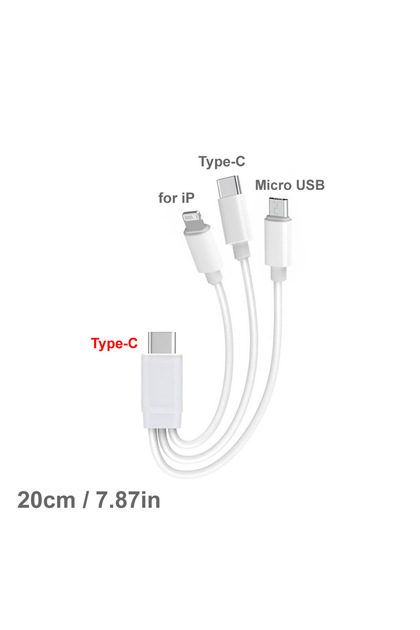 كابل شحن USB C PD 3 في 1 - 20 سم لأجهزة متعددة، كابل شحن قصير 3 في 1 عالمي