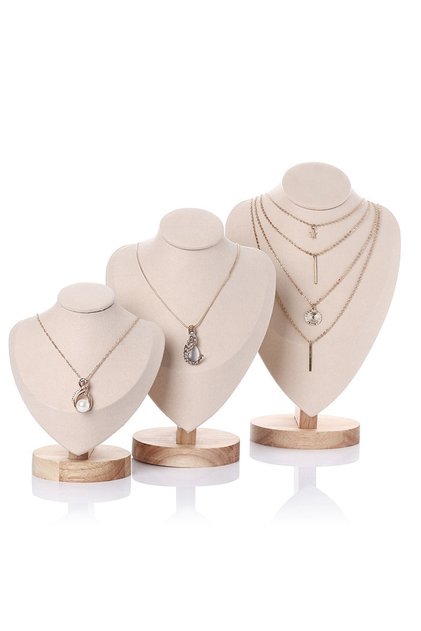 S Beige 1pc Wooden Mannequin Bust Necklace Display Stand Portrait Model Neck Pendant Jewellery Stora