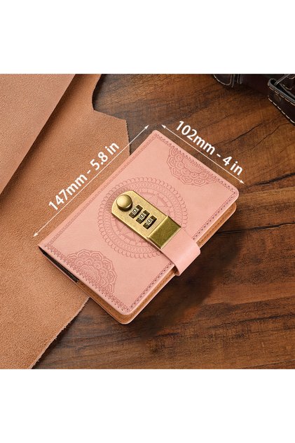 A7 (4x5.8 in) Pink Retro Password Book A7 (4*5.8 in) With Lock Creative Thick And Durable Notepad, S