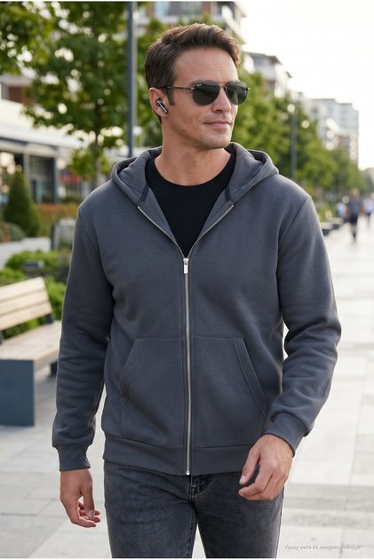 Regular Fit Hooded Zippered Soft Fleece Lined Winter Sweat Men's Sweat 5905340