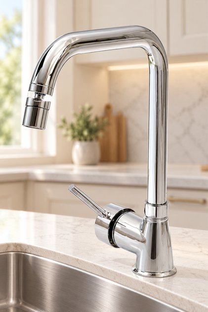 Chrome Pear Corner Pipe Kitchen Sink Faucet with Movable Aerator
