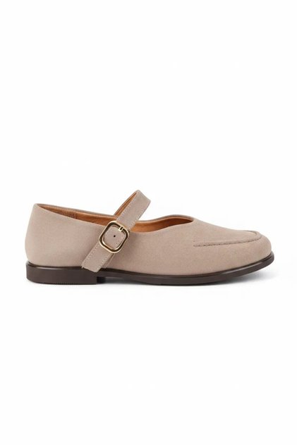 Women's Genuine Leather Babet with Helmet Design Hl.33301 Mink Suede