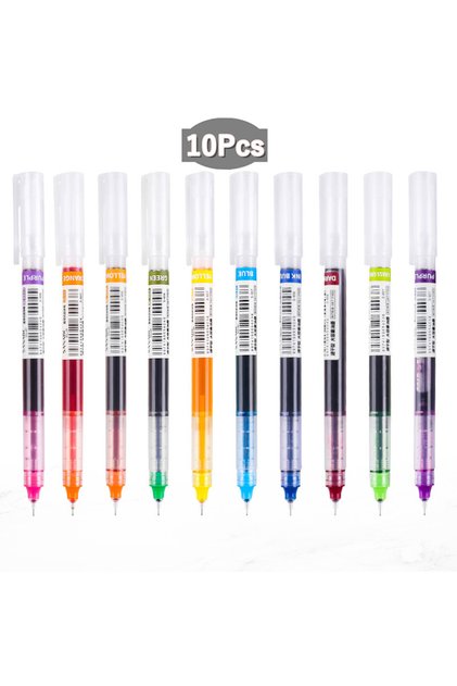 10 colors 10 Colors Straight liquid Gel Pen Quick-drying Large-capacity Colorful Gel Pens 0.5mm Roll