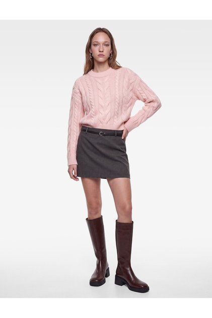 Hair Braid Textured Crew Neck Long Sleeve Knitwear Sweater