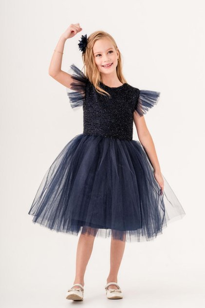 Tulle Girls Kpl Dress Mnk0526 Dark Navy Blue