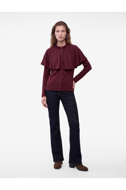 Buttoned Slim Fit Long Sleeve High Neck Cape Cardigan