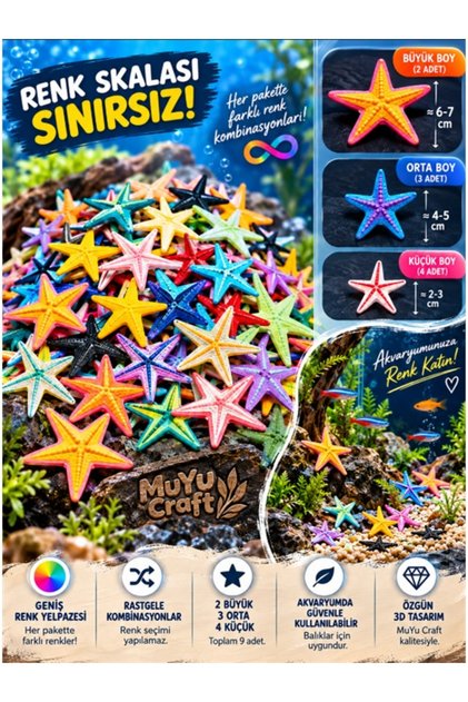 9’lu Set Denizyıldızı Akvaryum Dekoru – Tropikal Akvaryum Süsü Karışık Renk dnzyld, one size