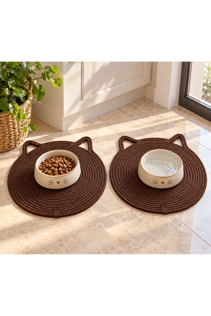 Kedi Mama Altlığı 2'li Servis Altlığı 29x29cm ACI KAHVE RENK