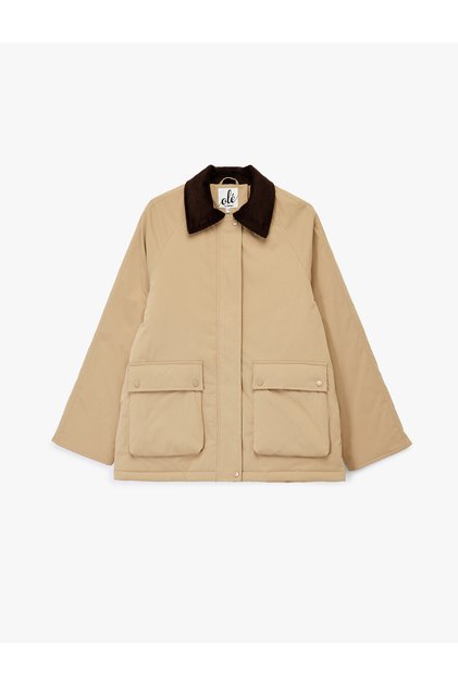 Velvet Collar Long Sleeve Pocket Detailed Oversized Anorak Jacket