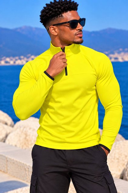 SCUBA HALF ZIP SWEAT | SARI (Slim Fit Yarım Fermuarlı Scuba Sweatshirt)