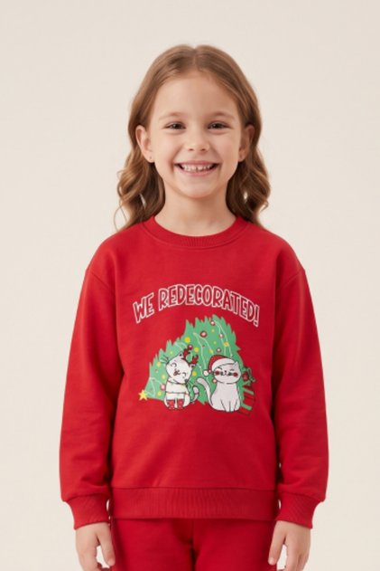 Girl's Christmas Sweatshirt, Long Sleeve, Printed, Lycra, 2 Thread Fleece, Embossed, 100% Cotton