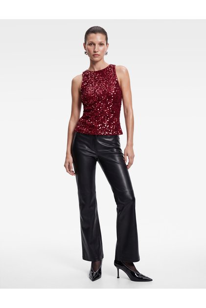 Sequin Sequined Crew Neck Lightweight Peplum Sleeveless Evening Dress Blouse