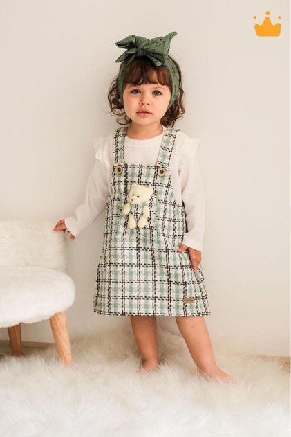 Stylish Playmate Bear Tweed Girl Baby Child Badi Jile 2-Piece Dress with Toys 2339